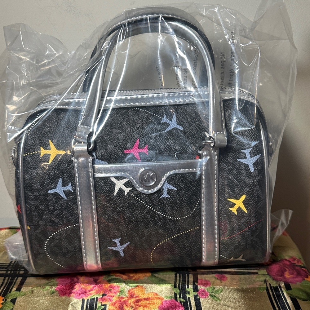 MICHAEL Michael Kors Black and Silver Satchel